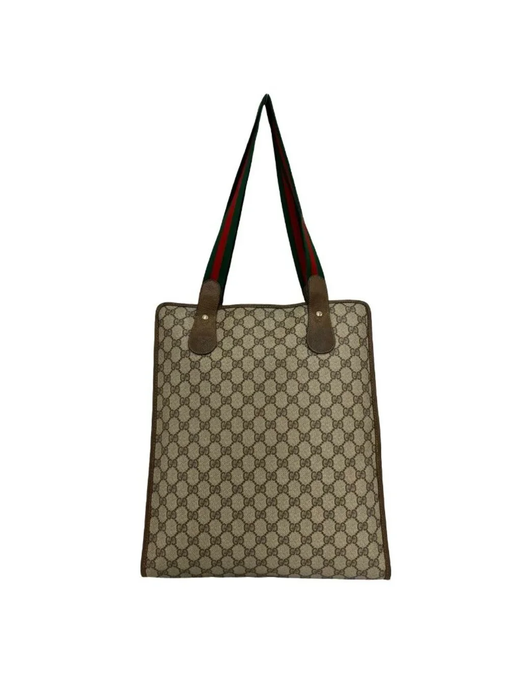 Gucci Vintage Sherry Line GG Logo Pattern Leather Tote Brown Red Green